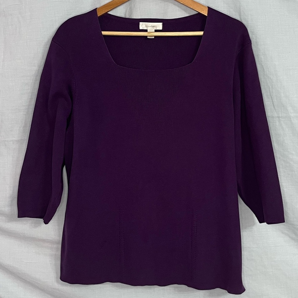 dressbarn Violet Purple 3/4 Sleeve, Square Neck, Pullover Sweater in 22/24